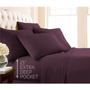 California King Purple Fitted & Flat Sheet Pillow Case Set
